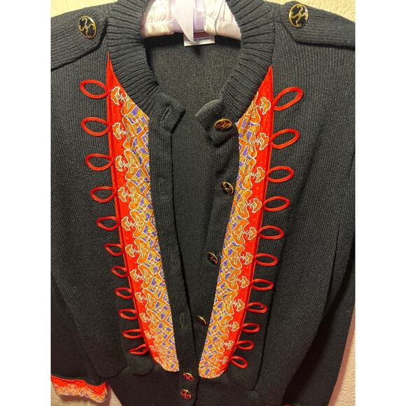 Vtg Anthony Sicari Black Sweater Cardigan, Red Oriental Design, Women’s SZ M - Picture 2 of 9